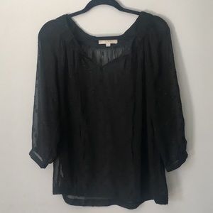 LIKE NEW Loft Sheer Black Polka Dot Blouse/Top